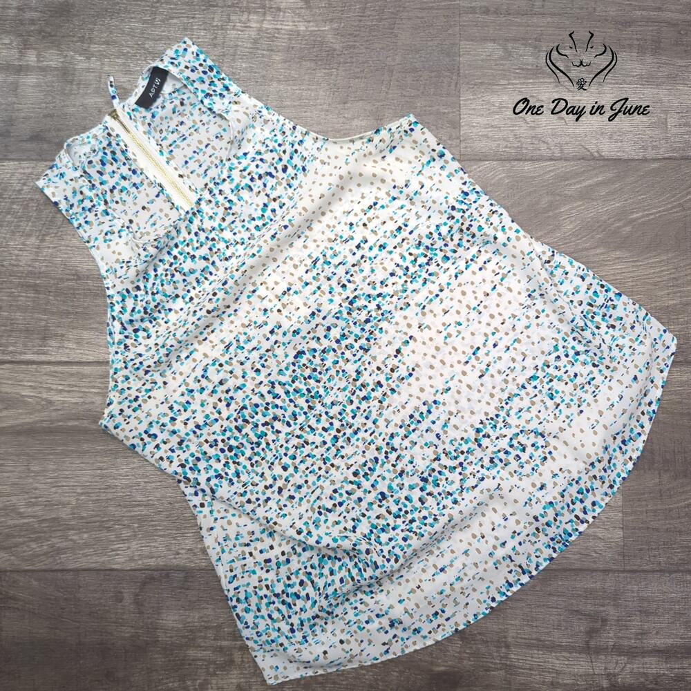 Apt. 9 Petite Zip Back Tank Top Blue White Abstract Print Size PM